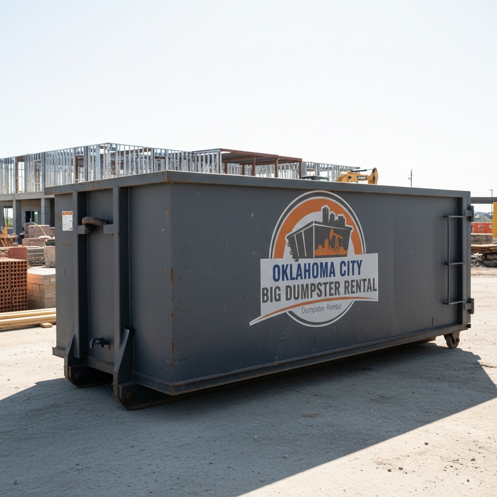 Oklahoma City Big Dumpster Rental Trailer Logo on Site